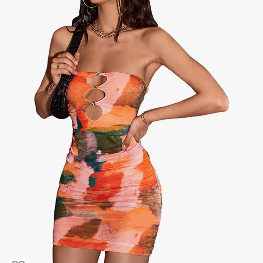 Tie Dye Cut Out Sleeveless Mini Tube Dress
